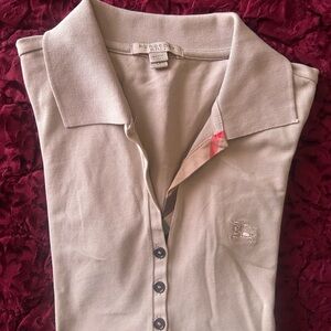 Burberry Tan Polo Shirt with Nova Check Trim